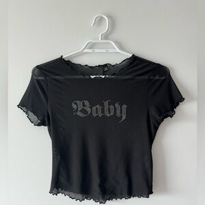 Mesh “Baby” Tee with Rhinestones